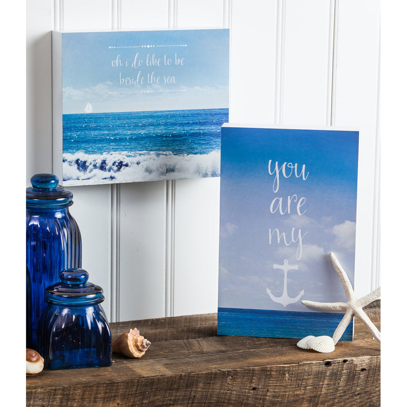 You Are My Anchor 9x14 and Like To Be Beside The Sea 12x10 Wood Plocks, Set of 2,6wp5883