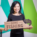 Wood and Metal Sign, Lake & Lodge, 8" H x 23" L