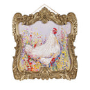Petal & Plow Indoor Wall Decor, Wood, Chicken in Gold Decorative Frame, 18" L x 20" H
