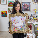 Petal & Plow Indoor Wall Decor, Wood, Chicken in Gold Decorative Frame, 18" L x 20" H