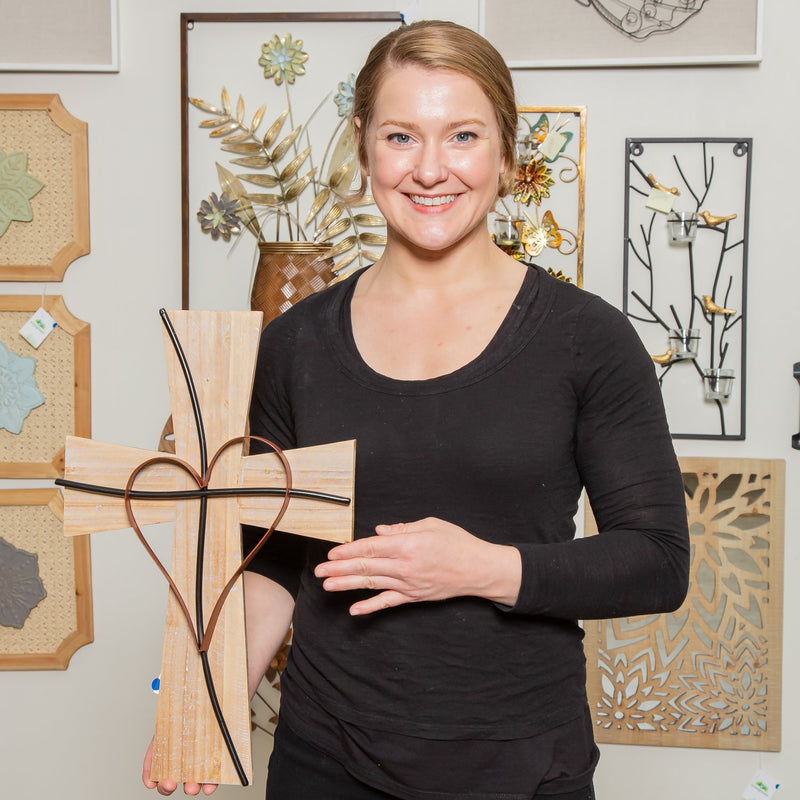 Memorial Indoor Wall Decor, Wood & Metal, Cross, 12" L x 19" H