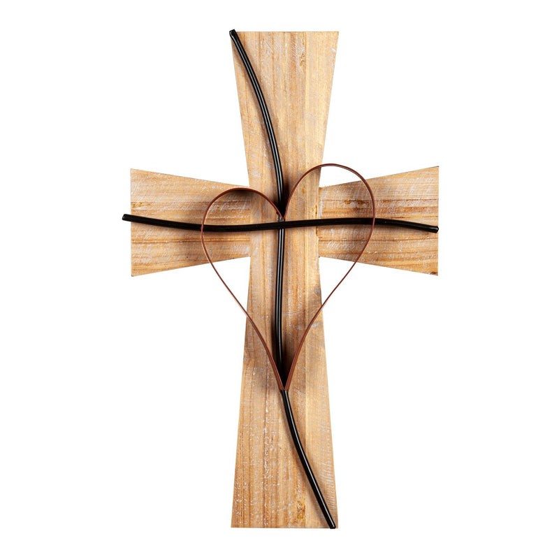 Memorial Indoor Wall Decor, Wood & Metal, Cross, 12" L x 19" H