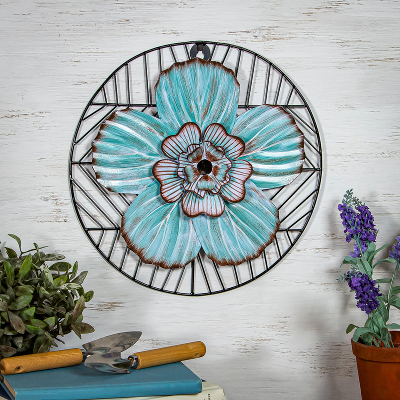 Light Blue Flower Round Wall Decor, 12"