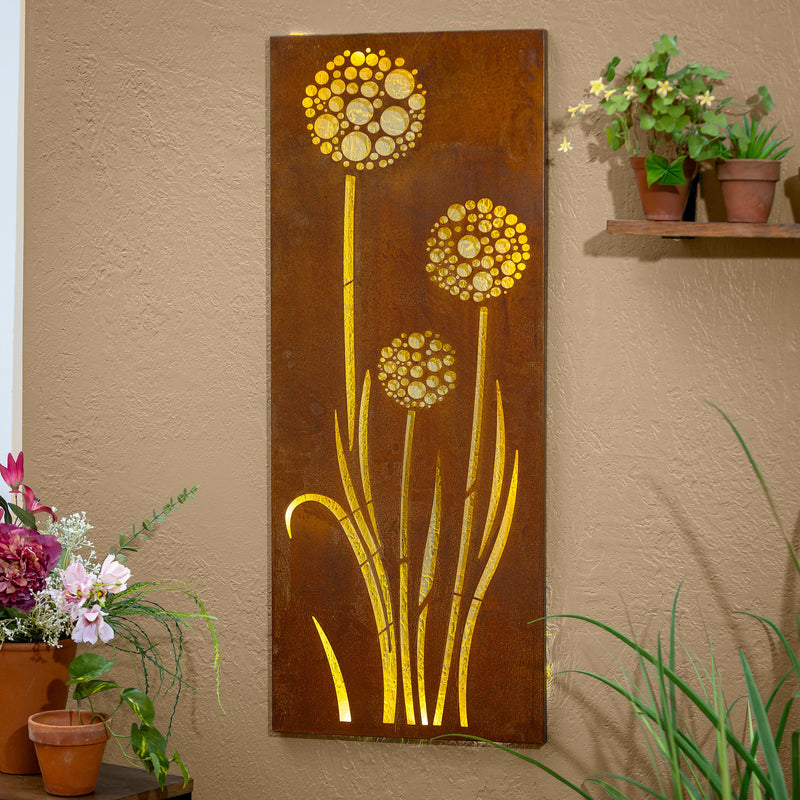 Pollinator Garden Outdoor Wall Decor, LED Laser Cut Metal, Dandelions, 15" L x 40" H