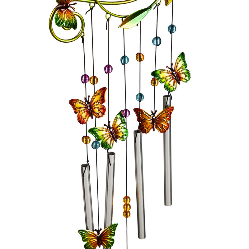 Glass and Metal Flower with Butterflies Windchime