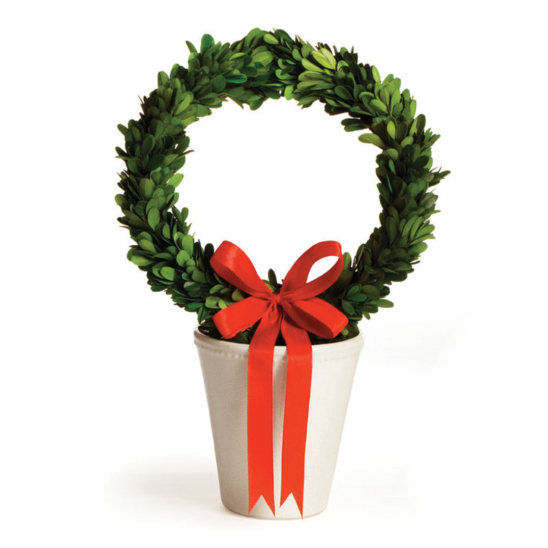 NAPA Home & Garden, BOXWOOD WREATH & RED RIBBON IN WHITE POT LARGE,7575LPG