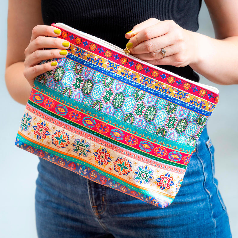 Geometric Tapestry  Zippered Large Carrying Case, 12.5" x 9.5"