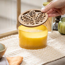 Glass Harvest Soy and Palm Wax Candle with Laser Cut Wooden Leaf Lid