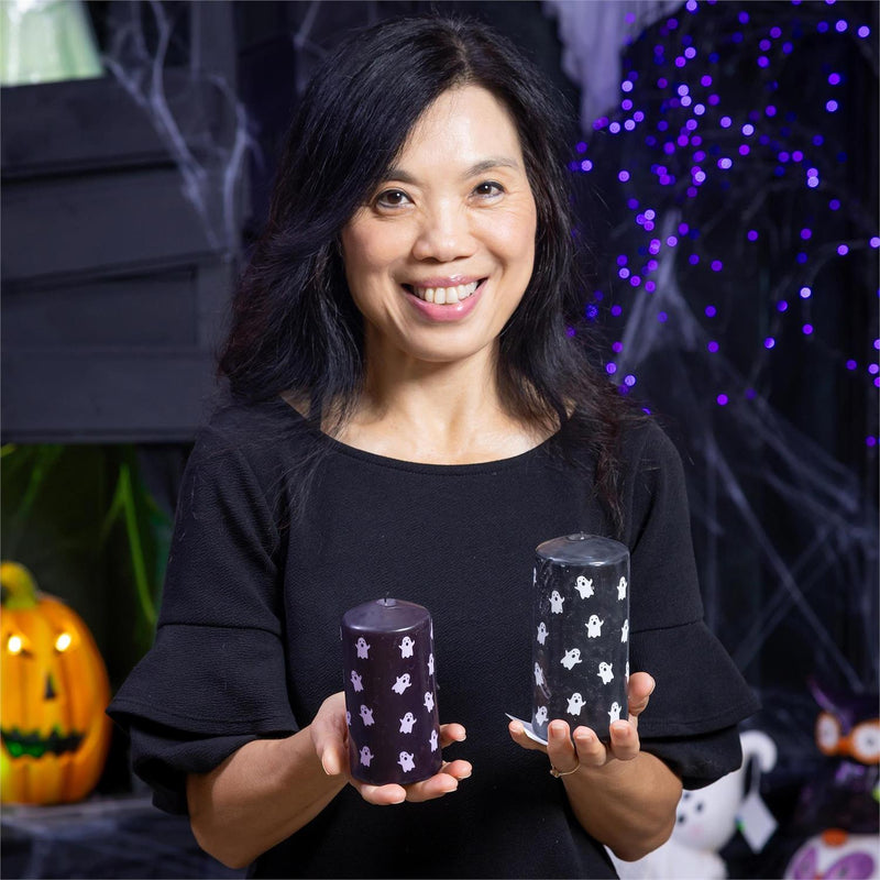 Halloween Ghost Pillar Wax Candle, Set of 2