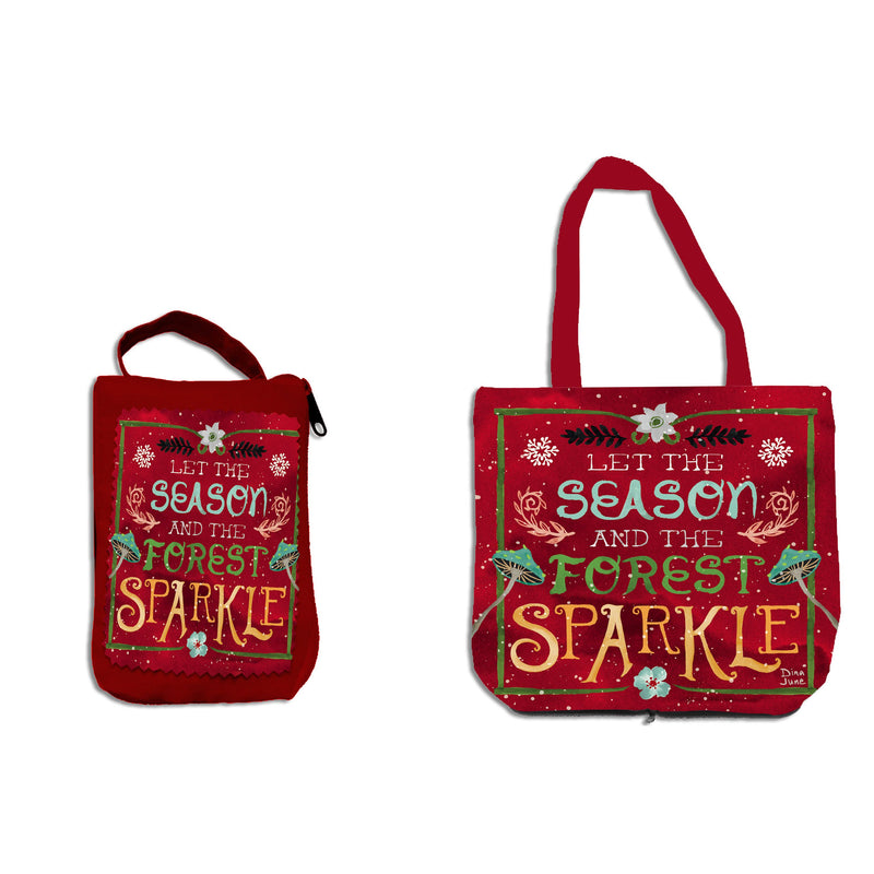 Evergreen Gifts,Let The Season And The Forest Sparkle Compact Tote Bag,15x0.1x14 Inches