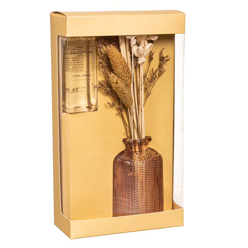 Evergreen Gifts,9.25" Glass Fragrance Diffuser with Dried Floral,2.3x2.3x9.25 Inches