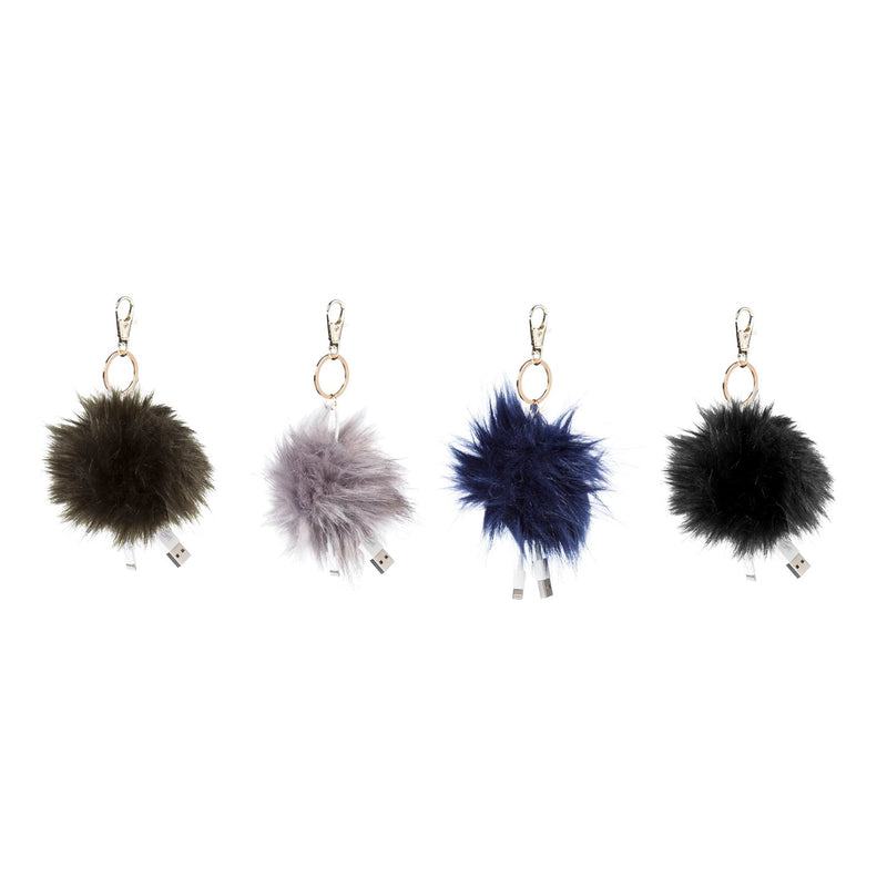 Evergreen Accessory,USB Pom Pom Keychain, 4 Asst, Navy, Gray, Black, Olive Green,3.5x3.5x5.5 Inches