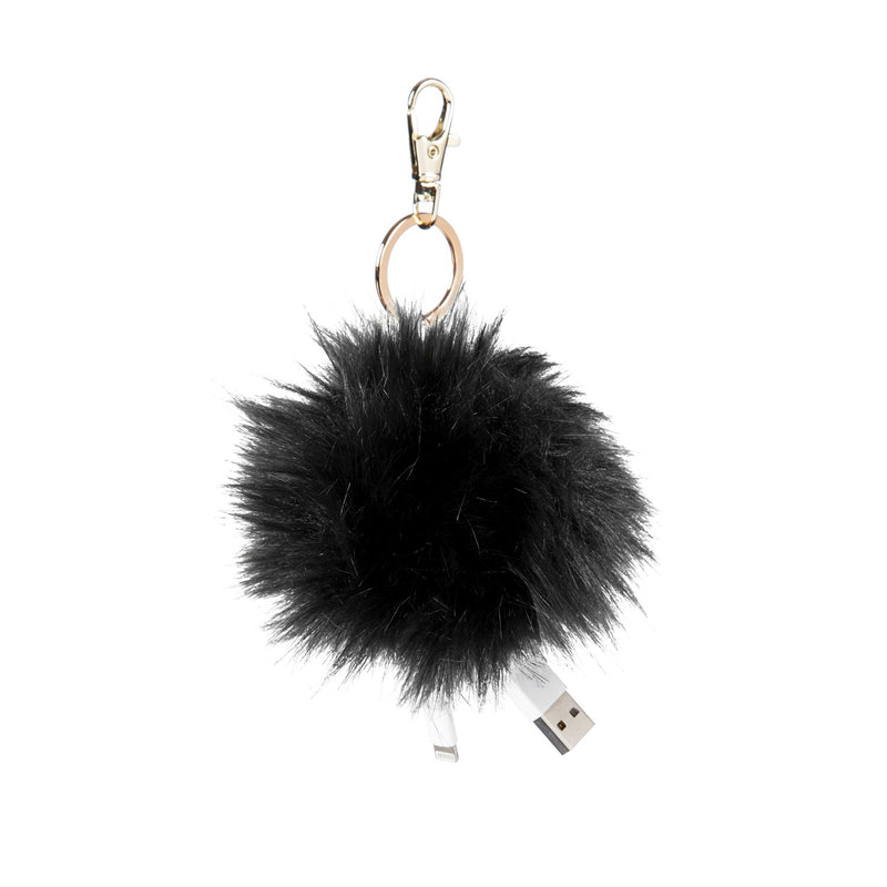 USB Pom Pom Keychain, 4 Asst, Navy, Gray, Black, Olive Green,7key028