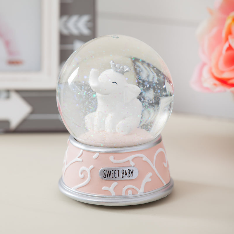 Baby Elephant Pink Resin Waterglobe/Music Box