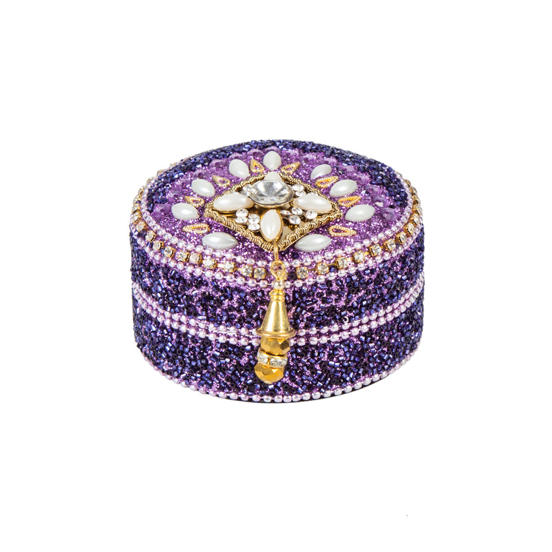 Beaded Round Trinket Box With Top Brooch, 5 Asst,7ks048