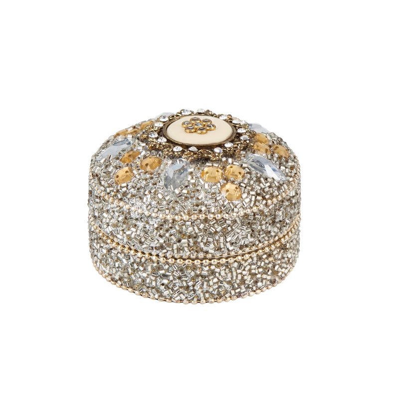 Beaded Round Trinket Box With Top Brooch, 5 Asst,7ks048