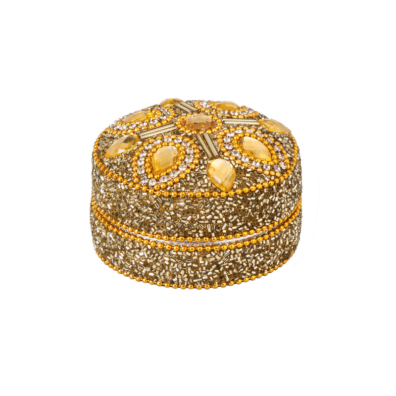 Beaded Round Trinket Box With Top Brooch, 5 Asst,7ks048