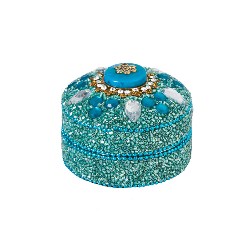 Beaded Round Trinket Box With Top Brooch, 5 Asst,7ks048