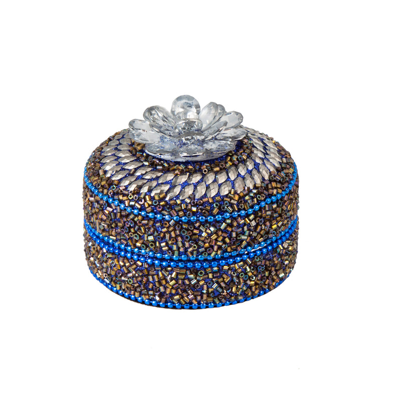 Beaded Round Trinket Box With Top Brooch, 5 Asst,7ks048