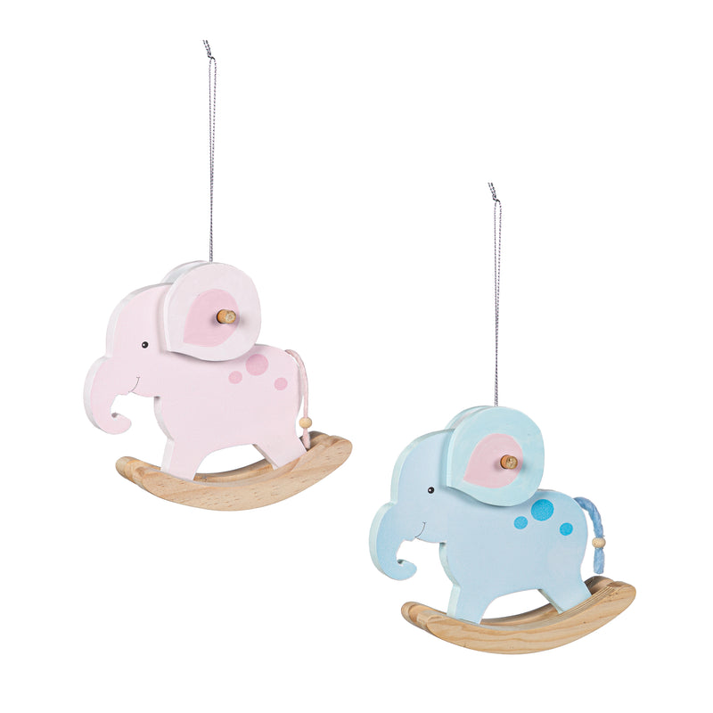Rocking Elephant Wood Hanging Decor, 5"