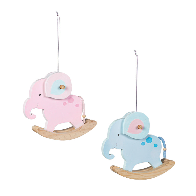 Rocking Elephant Wood Hanging Decor, 5"