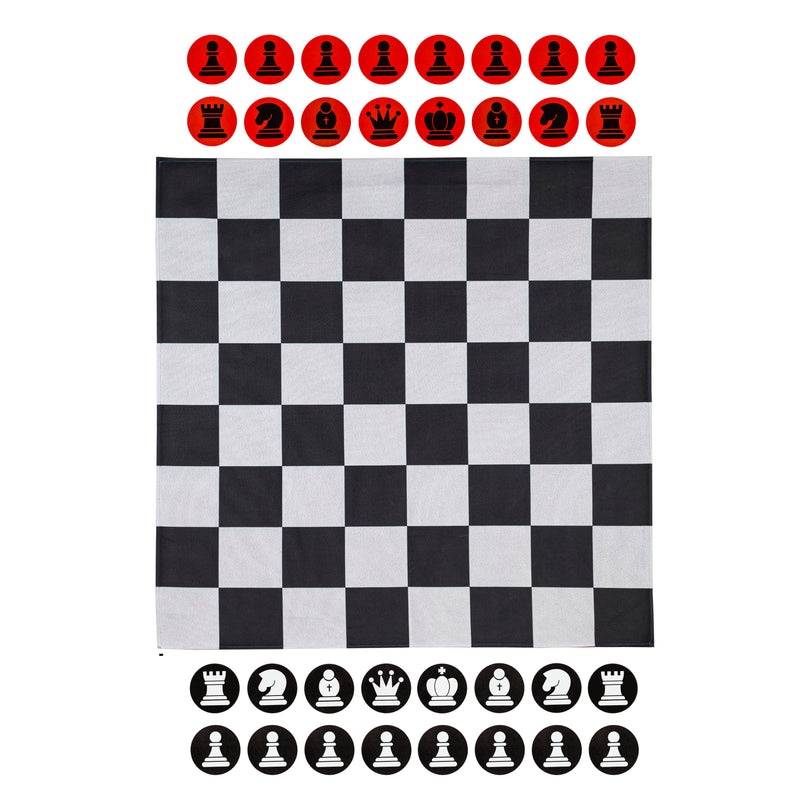 Evergreen Gifts,Outdoor Reversible Game Set with Storage Bag, Checkers/Chess,48x48x0.01 Inches