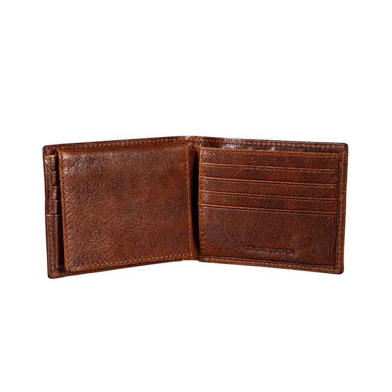 Philadelphia Eagles, Embossed 100% Genuine Tumbled Leather Passcase Bi-Fold Wallet, Brown