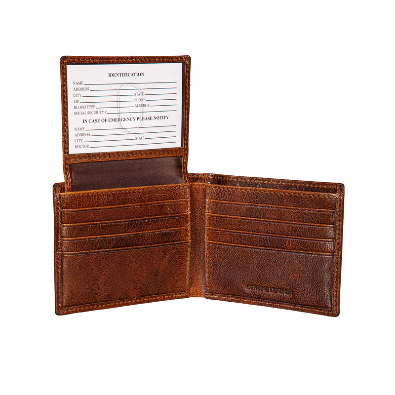 Philadelphia Eagles, Embossed 100% Genuine Tumbled Leather Passcase Bi-Fold Wallet, Brown