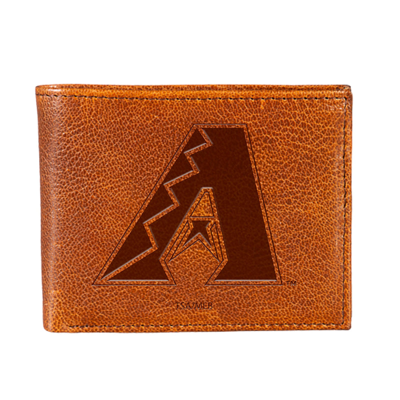 Arizona Diamondbacks, Embossed 100% Genuine Tumbled Leather Passcase Bi-Fold Wallet, Brown