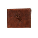 Chicago White Sox, Embossed 100% Genuine Tumbled Leather Passcase Bi-Fold Wallet, Brown
