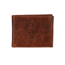 Colorado Rockies, Embossed 100% Genuine Tumbled Leather Passcase Bi-Fold Wallet, Brown