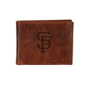 San Francisco Giants, Embossed 100% Genuine Tumbled Leather Passcase Bi-Fold Wallet, Brown