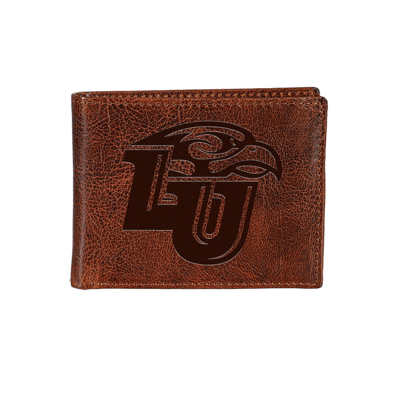 Liberty University, Embossed 100% Genuine Tumbled Leather Passcase Bi-Fold Wallet, Brown