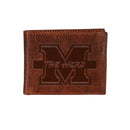 Marshall University, Embossed 100% Genuine Tumbled Leather Passcase Bi-Fold Wallet, Brown