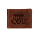 Old Dominion University, Embossed 100% Genuine Tumbled Leather Passcase Bi-Fold Wallet, Brown