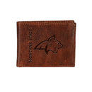 Montana State University, Embossed 100% Genuine Tumbled Leather Passcase Bi-Fold Wallet, Brown