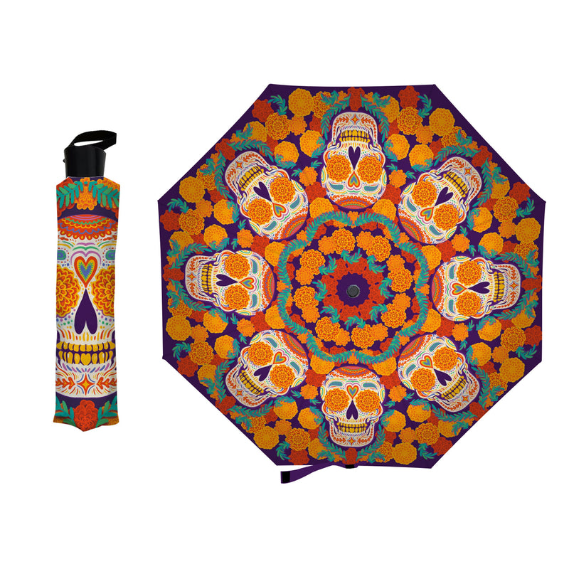 Evergreen Gifts,Day of the Dead Skull Compact Manual Umbrella,38.2x38.2x22.44 Inches