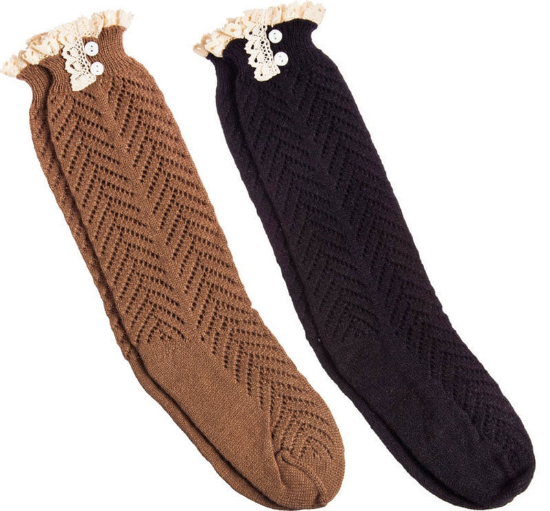 Ruffle Boot Socks, 2 Asst, Tan, Black,7wlg004