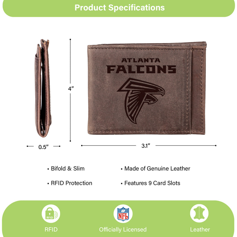 Front Pocket Wallet w/ RFID Blocking, Atlanta Falcons, Brown
