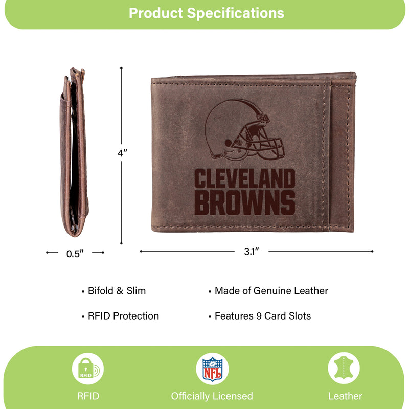 Front Pocket Wallet w/ RFID Blocking, Cleveland Browns, Brown