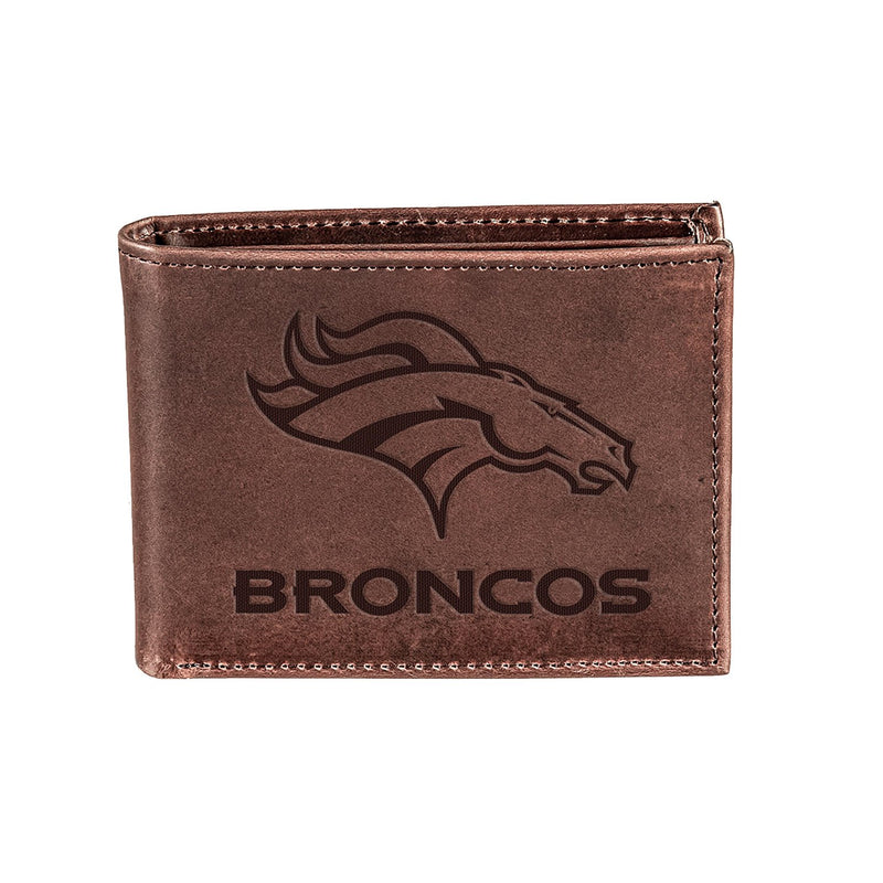 Denver Broncos, Bi-Fold Wallet, Brown, CH, 100% Genuine Leather
