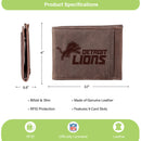 Front Pocket Wallet w/ RFID Blocking, Detroit Lions, Brown