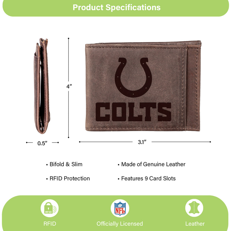 Front Pocket Wallet w/ RFID Blocking, Indianapolis Colts, Brown