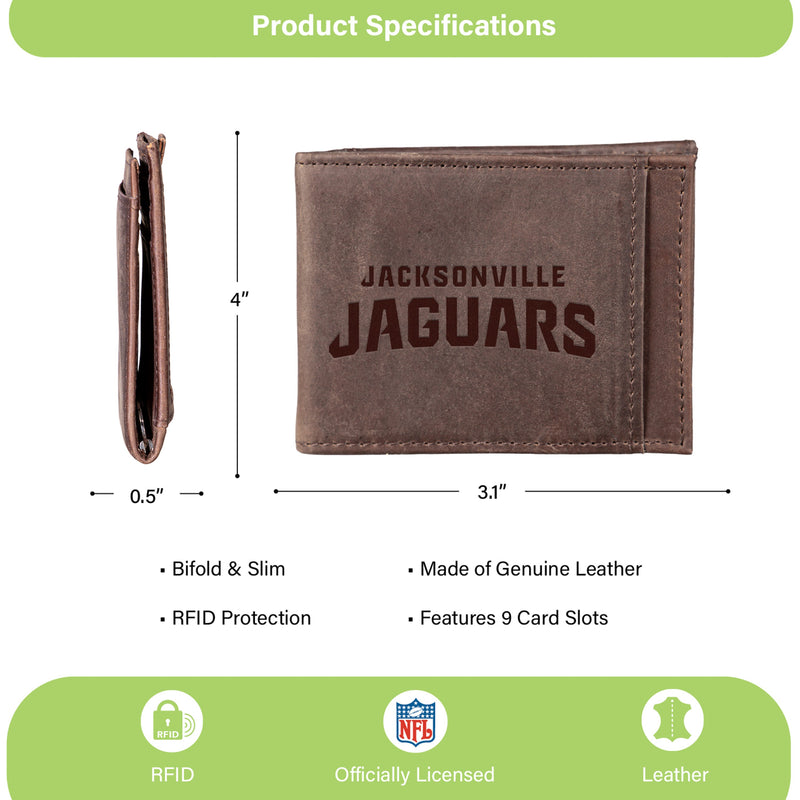 Front Pocket Wallet w/ RFID Blocking, Jacksonville Jaguars, Brown