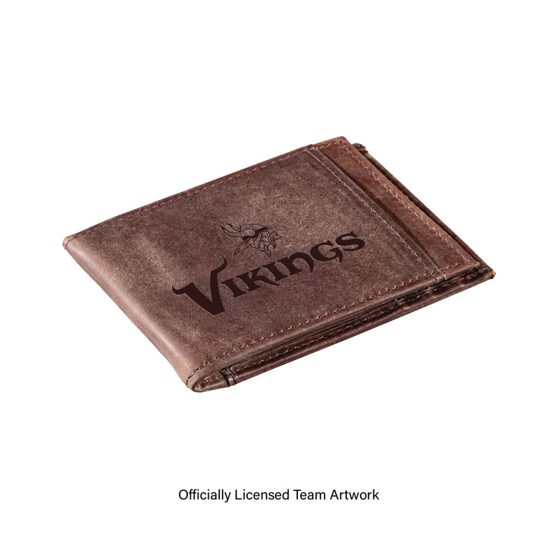 Front Pocket Wallet w/ RFID Blocking, Minnesota Vikings, Brown