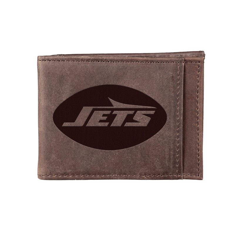 Front Pocket Wallet with RFID Blocking, New York Jets, Brown