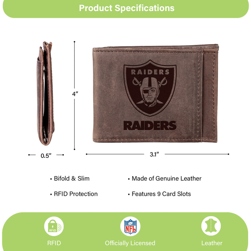 Front Pocket Wallet w/ RFID Blocking, Las Vegas Raiders, Brown