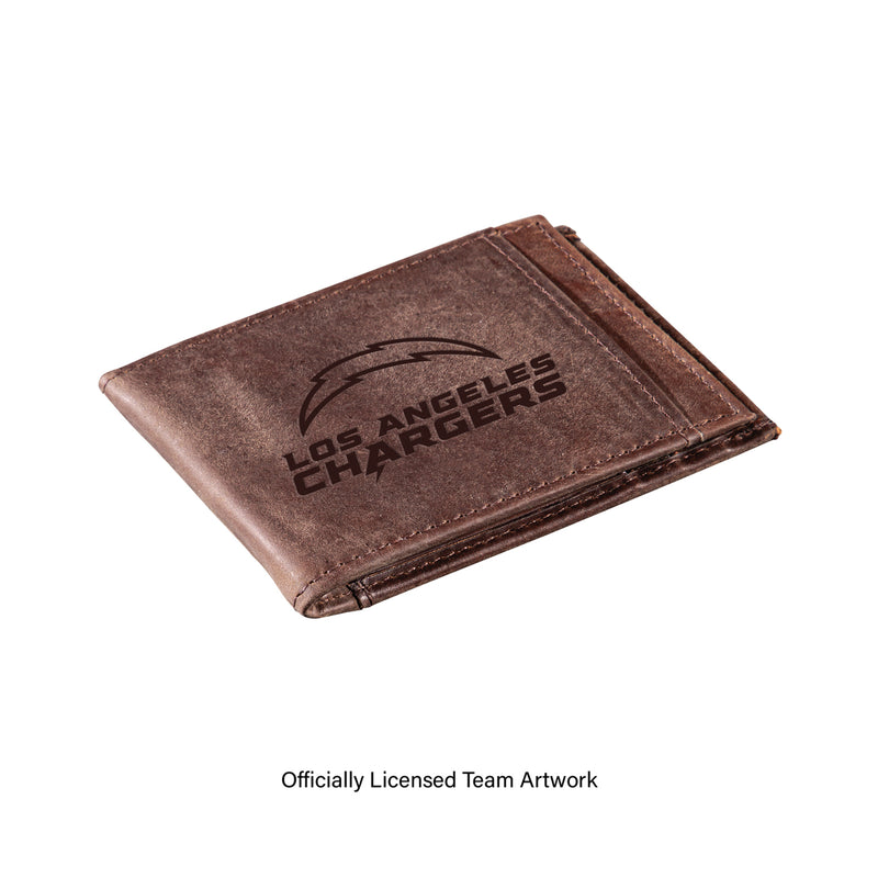 Front Pocket Wallet w/ RFID Blocking, Los Angeles Chargers, Brown