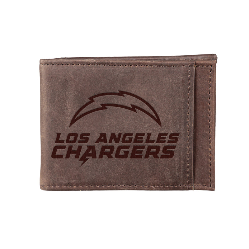 Front Pocket Wallet w/ RFID Blocking, Los Angeles Chargers, Brown