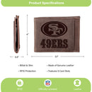 Front Pocket Wallet w/ RFID Blocking, San Francisco 49ers, Brown